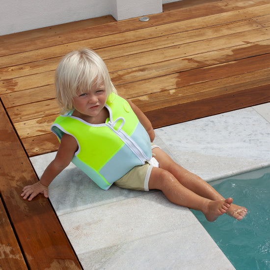 Sundvesti 2-3 Ára | Salty Shark Aqua Neon Yellow
