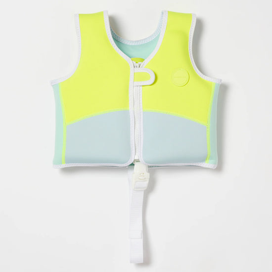 Sundvesti 2-3 Ára | Salty Shark Aqua Neon Yellow