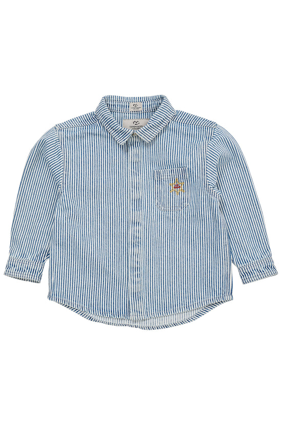 Skyrta | Twill Overshirt Denim Blue Stripe