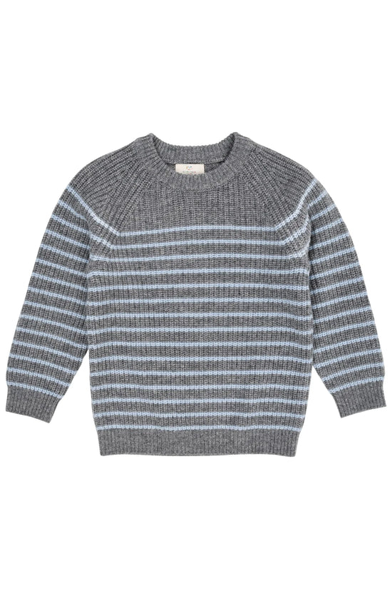 Kasmír Peysa | Cashmere Classic Rib Dusty Blue Stripe