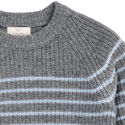 Kasmír Peysa | Cashmere Classic Rib Dusty Blue Stripe