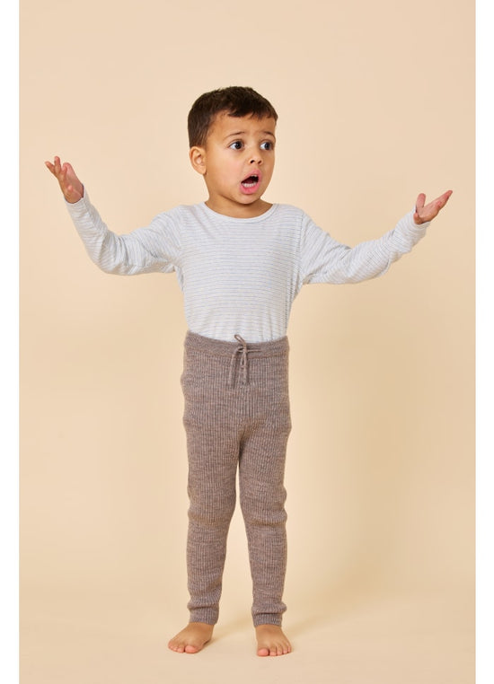 Ullarleggings | Merino Classic Rib CreamBrown&BlueCombi